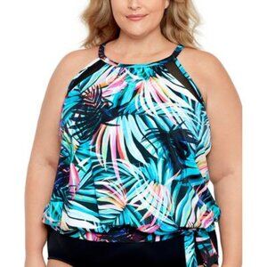 NWT Swim Solutions Women's High Neck Tie-Waist Tankini Top Size 20W $60 LLL391